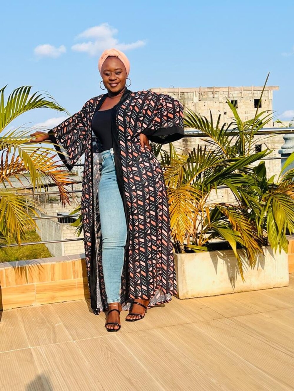 Ankara Kimono Dress - Black